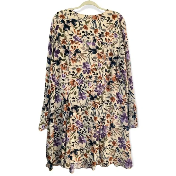 NWT Torrid Floral Babydoll Fit Plus Size Tan Skater Dress w/ Lace Up Neckline - Picture 3 of 10